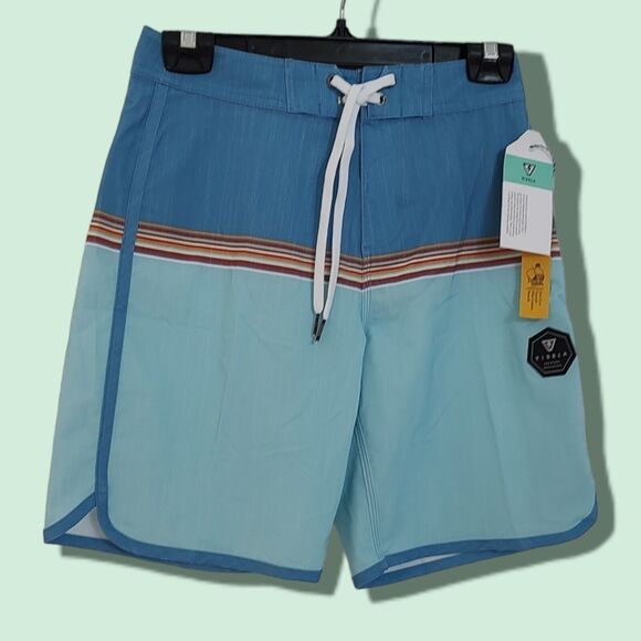 NEW Vissla Dredges Board Shorts Surf Sz 27 Upcycle Stretch Blue Retro Colorblock - Picture 1 of 9